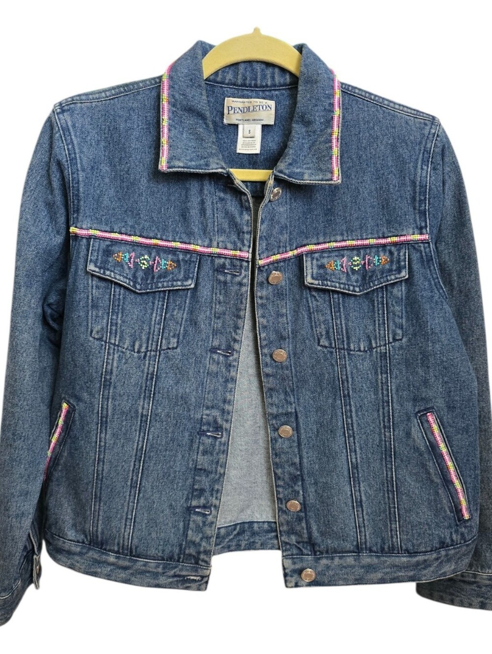 PENDLETON Embellished Beaded Denim Jean Jacket Size Small